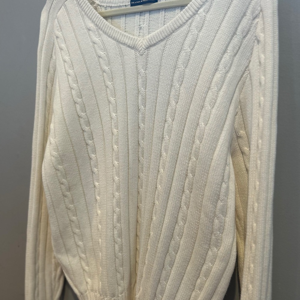 Brandy Melville Cable Knit V-Neck Sweater – One Size, Cream/White - Picture 2 of 6